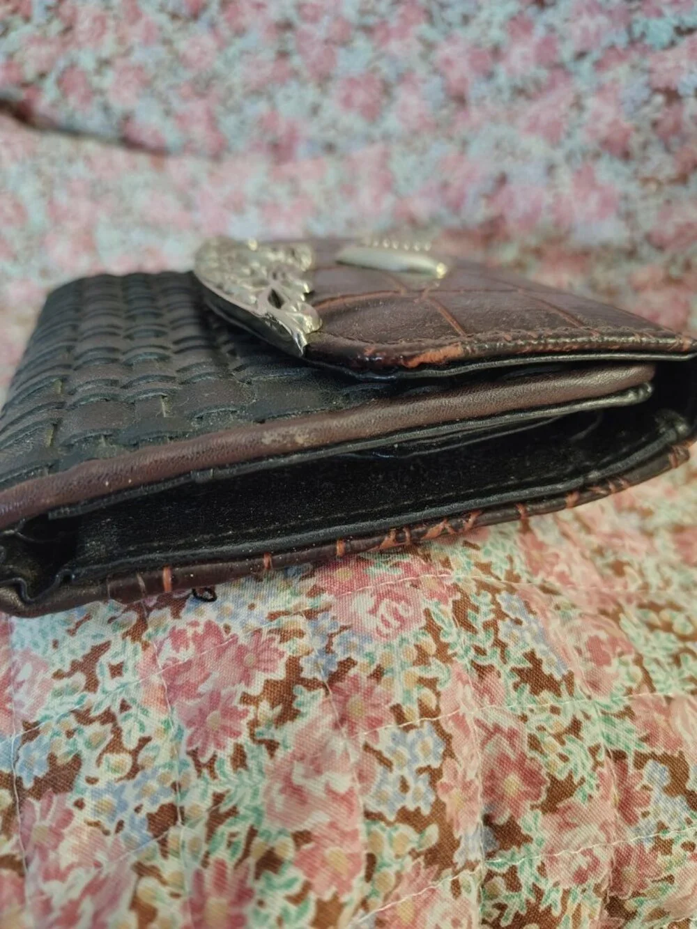 Vintage women's bifold wallet Silver Angel Heart